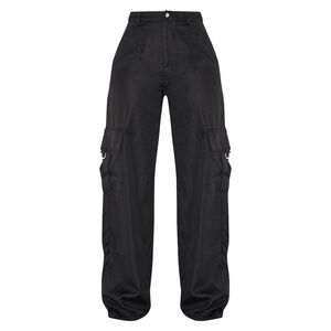 PRETTYLITTLETHING Shape Buckle Cargo Black Wide Leg Pants 6 NWT